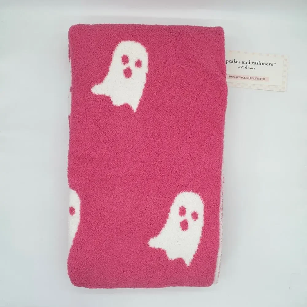 Cupcakes & Cashmere Dark Pink Ghost Throw Blanket Halloween Ghosts New